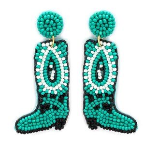 Turquoise cowgirl boots seed bead earrings